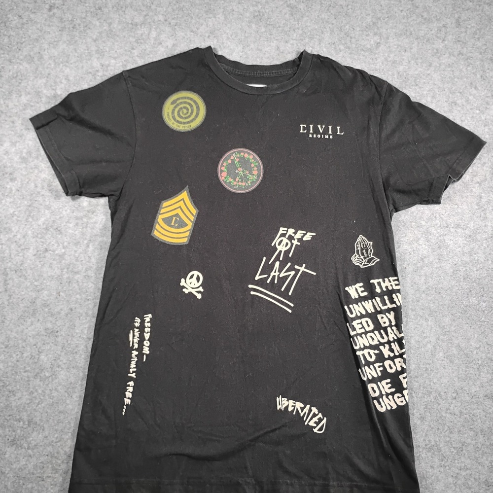 Civil Regime Mens Black Multi Graphic Streetwear T-Shirt Size Medium